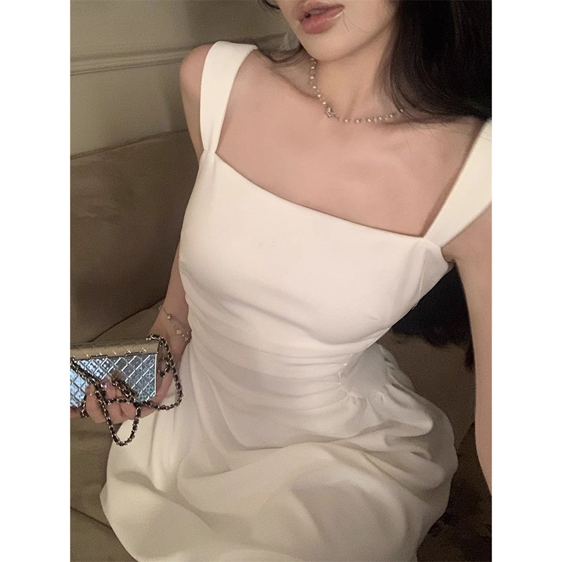 Femmes classique noir blanc robe à bretelles élégante dame tempérament quotidien a-ligne Mini robes femme mode fête taille robe