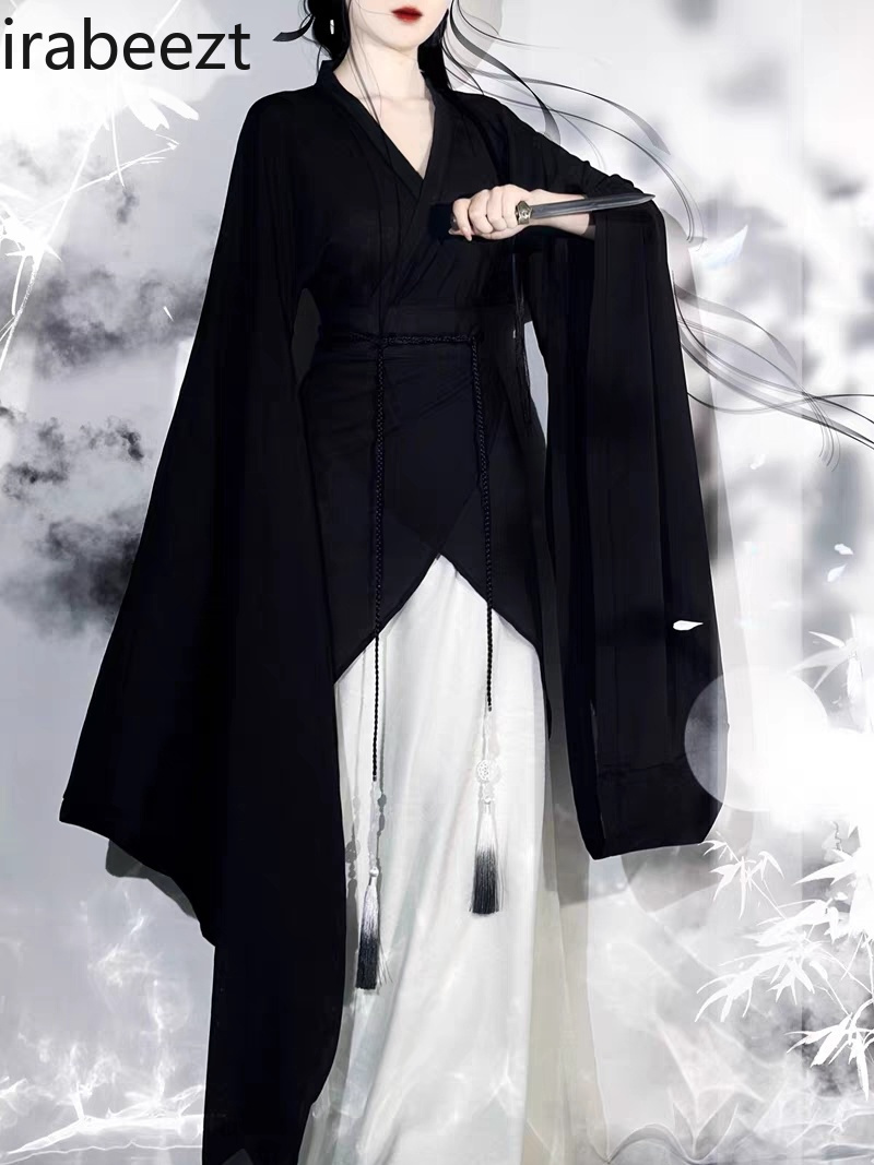 Wei Jin dynasties du sud et du nord Hanfu femmes mince grand col à manches Sexy ensemble complet robe traditionnelle chinoise pour les filles