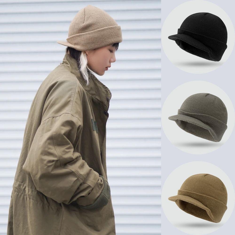 Bonnet d'hiver pour homme, bonnet doux et tendance, unisexe, à bord court, chaud, tricoté, épais, à visière, pour sports de plein air, en laine