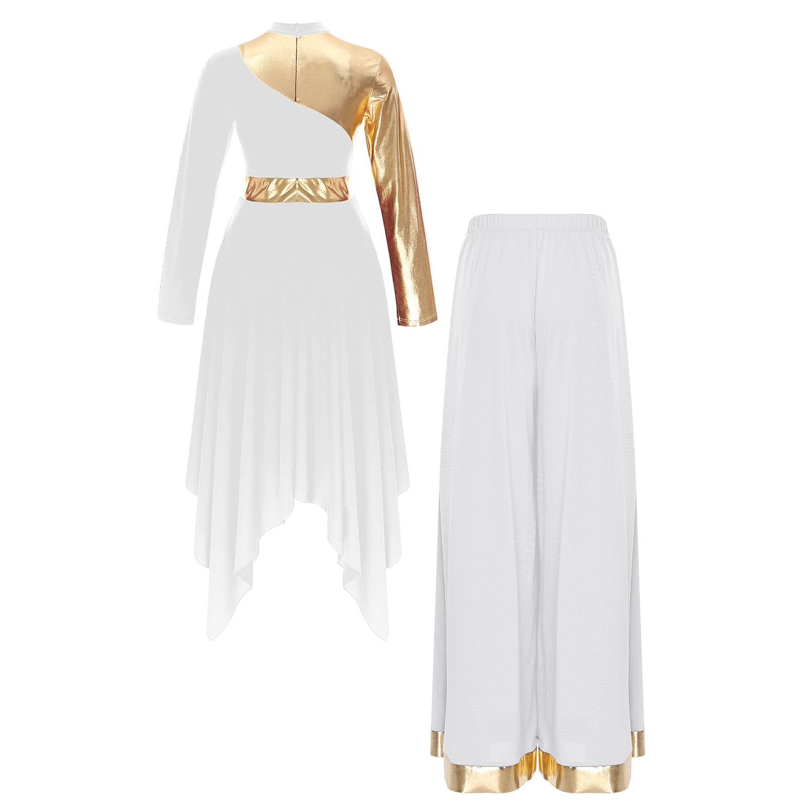 Tenue de louange de culte liturgique pour femmes, robe à manches longues avec pantalon à jambes larges pour la danse lyrique moderne, spectacle de chorale d'église