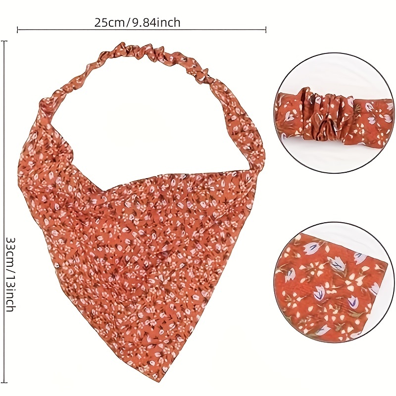 Lot de 4 bandeaux triangulaires tendance en mousseline, élastiques, pour le sport, à motifs floraux mignons