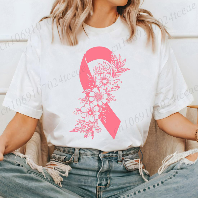 Chemise de sensibilisation au Cancer du sein ruban rose T-Shirts floraux soutien Cancer combattant vêtements pour femmes hauts de survivant du Cancer du sein