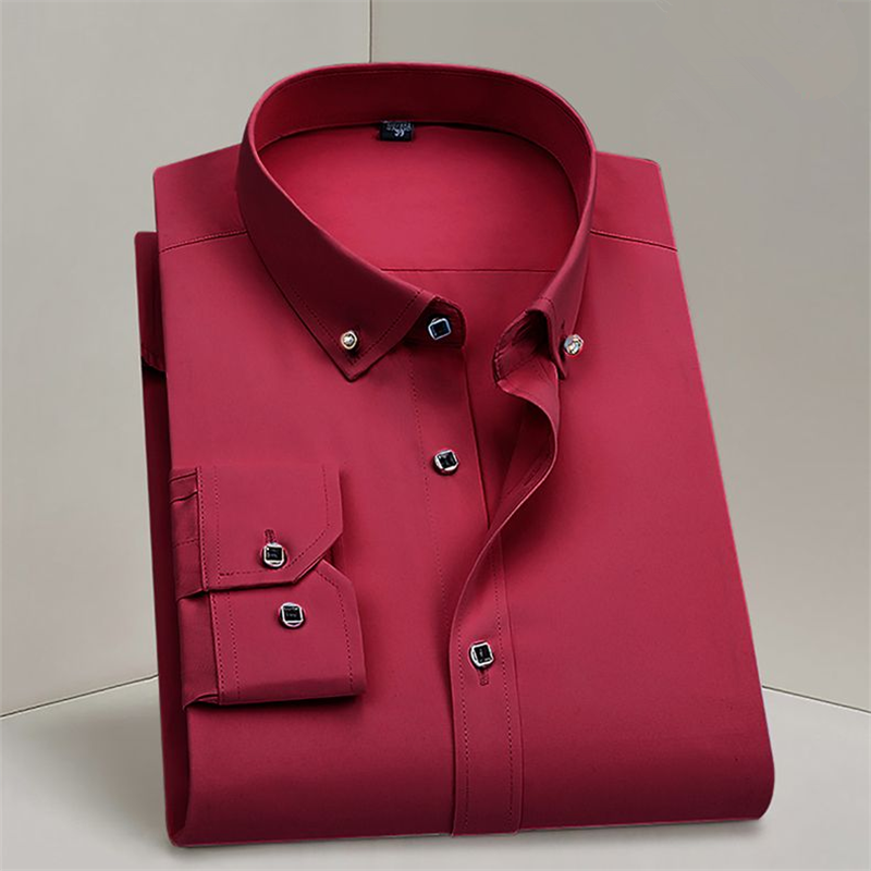 Chemise habillée homme à manches longues, fine, pour le printemps, style business, boutons diamant, noire, pour fêtes et mariages – Nouvelle collection