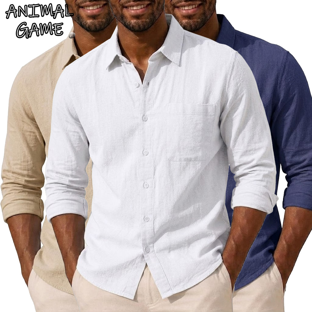 Chemises en coton et lin de luxe pour hommes, chemises décontractées, chemises légères à manches longues, chemises Henley, chemises de plage hawaïennes pour hommes, tee-shirts d'automne