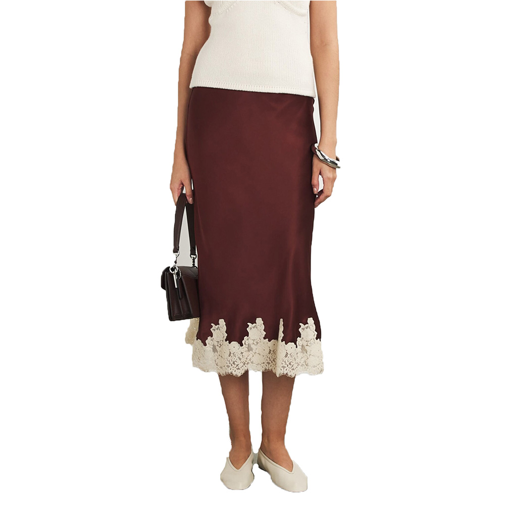 Jupes mi-longues élégantes en dentelle satinée pour femmes, taille haute, Patchwork, Slim, imprimé, vêtements décontractés pour femmes, jupes Vintage Sexy Y2k, 2025