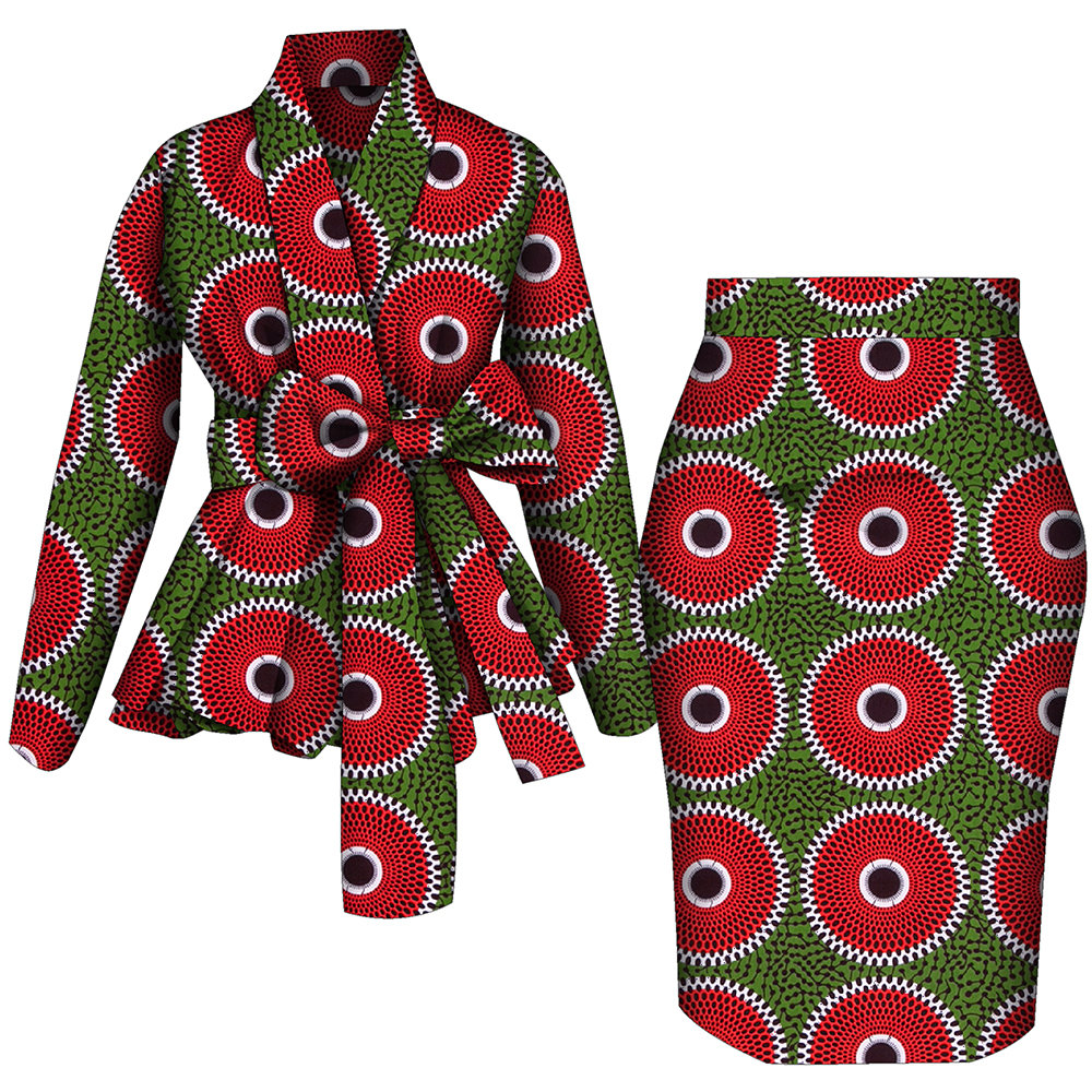 Ensemble haut et jupe à manches longues pour femmes africaines, olympiques College Ankara, vêtements de fête personnalisés, coton, Wy10871