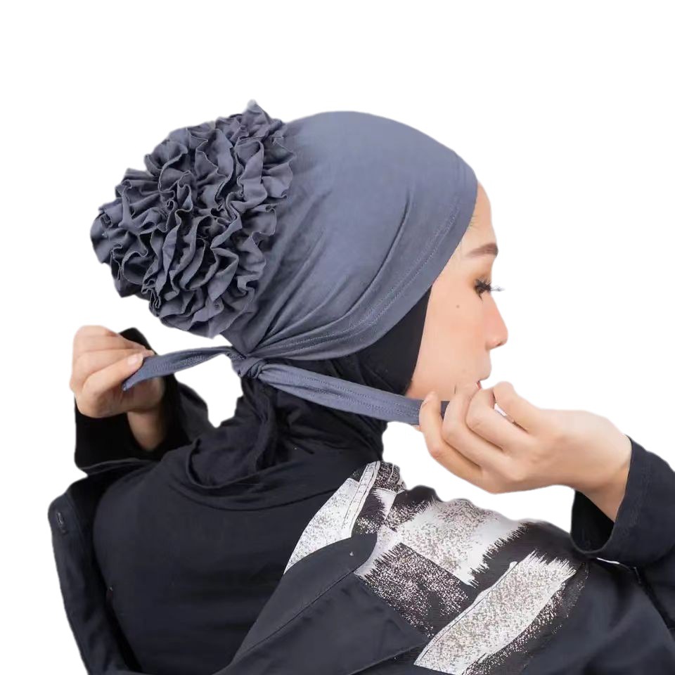 Turban en mousseline de soie pour femmes, Hijabs à la mode, décor de fleurs, vêtements de sauna, foulard islamique, casquette, document solide