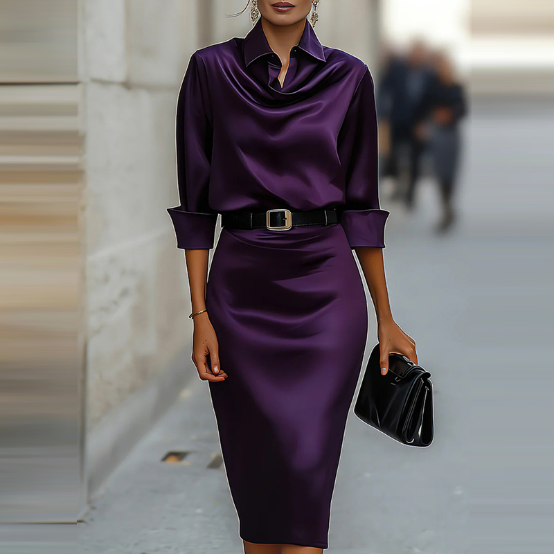 Robe longue en satin haut de gamme, élégante et décontractée, avec taille cintrée et effet amincissant, nouvelle collection printemps.
