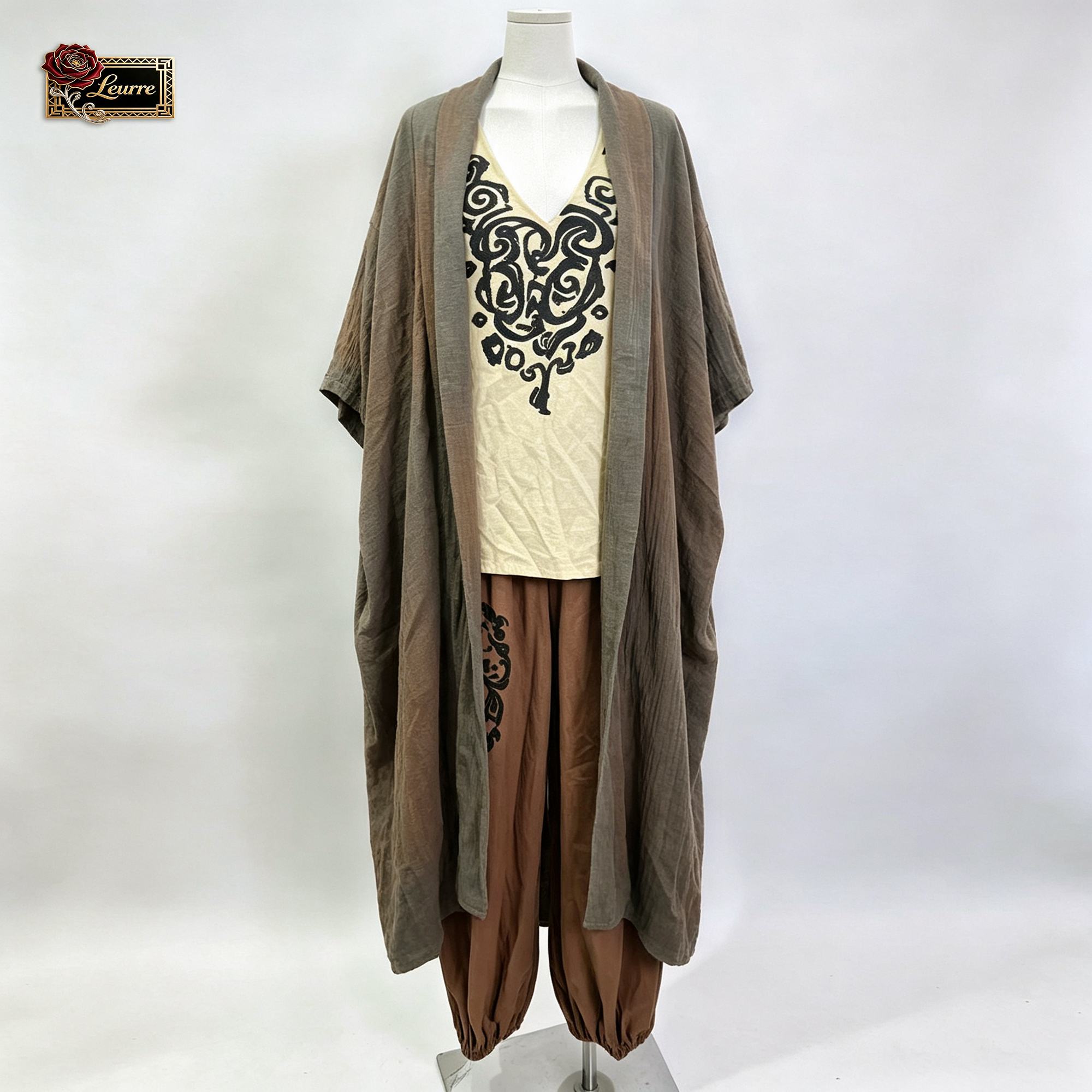 Tenue bohème 3 pièces pour femme, cardigan kimono long à devant ouvert tie-dye, chemisier imprimé à col en V et pantalon de jogging harem, ensemble décontracté ample