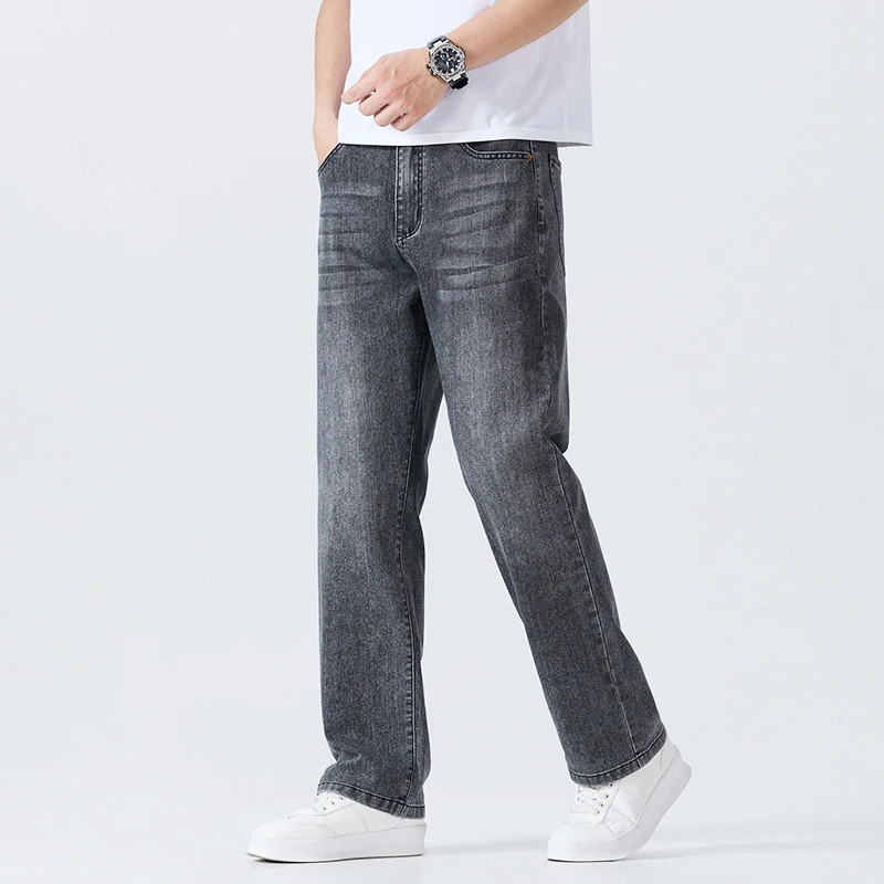 Jean droit fin d'été pour hommes, pantalon doux et respirant, marque masculine, confortable, Business, pantalon en Denim ample
