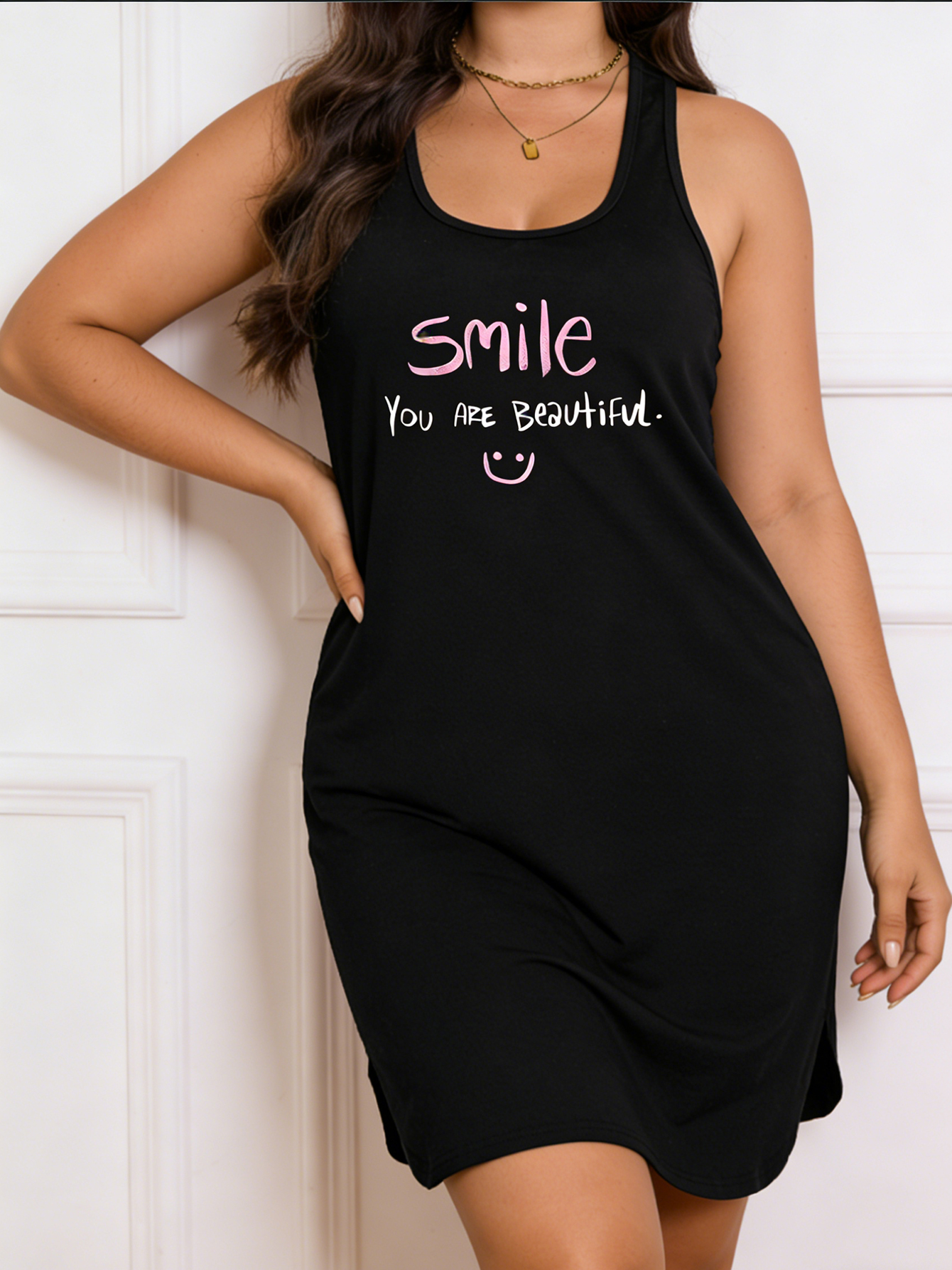 Robe chemisier grande taille pour femme, motif géométrique extensible et doux - Style décontracté à col rond pour l'été, lavable en machine, confortable