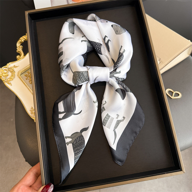 Écharpe carrée en soie à imprimé chien mignon pour femme, hijab, bandeaux pour cheveux, foulard, châle en satin, ruban, bandeau, foulards de mode, bandana