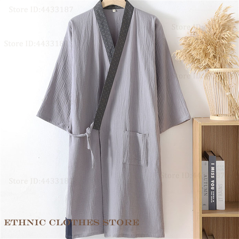 Coton homme Kimono Cardigan longue Robe traditionnelle japonaise Kimono peignoir Robe Yukata Haori ample décontracté vêtements de détente ouvert sur le devant