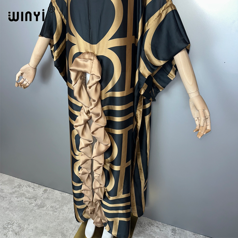 WINYI Robe de soirée sexy à fente très haute d'été, Abaya Dubaï, Kaftan long ample imprimé de luxe pour femme, tenue de plage de luxe