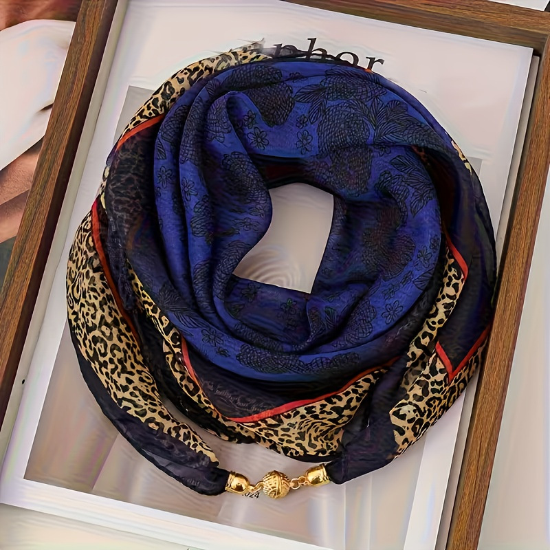 Écharpe en soie mousseline de luxe à boucle magnétique pour femme, imprimée, protection du cou, carrée, pour l'été, protection solaire, foulards tendance