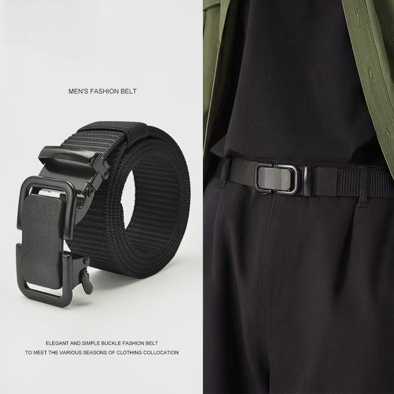 Ceinture tactique pour homme, boucle automatique entièrement métallique, ceinture en nylon et toile, idéale pour la chasse, le golf, les activités de plein air, durable, pour pantalons et jeans.
