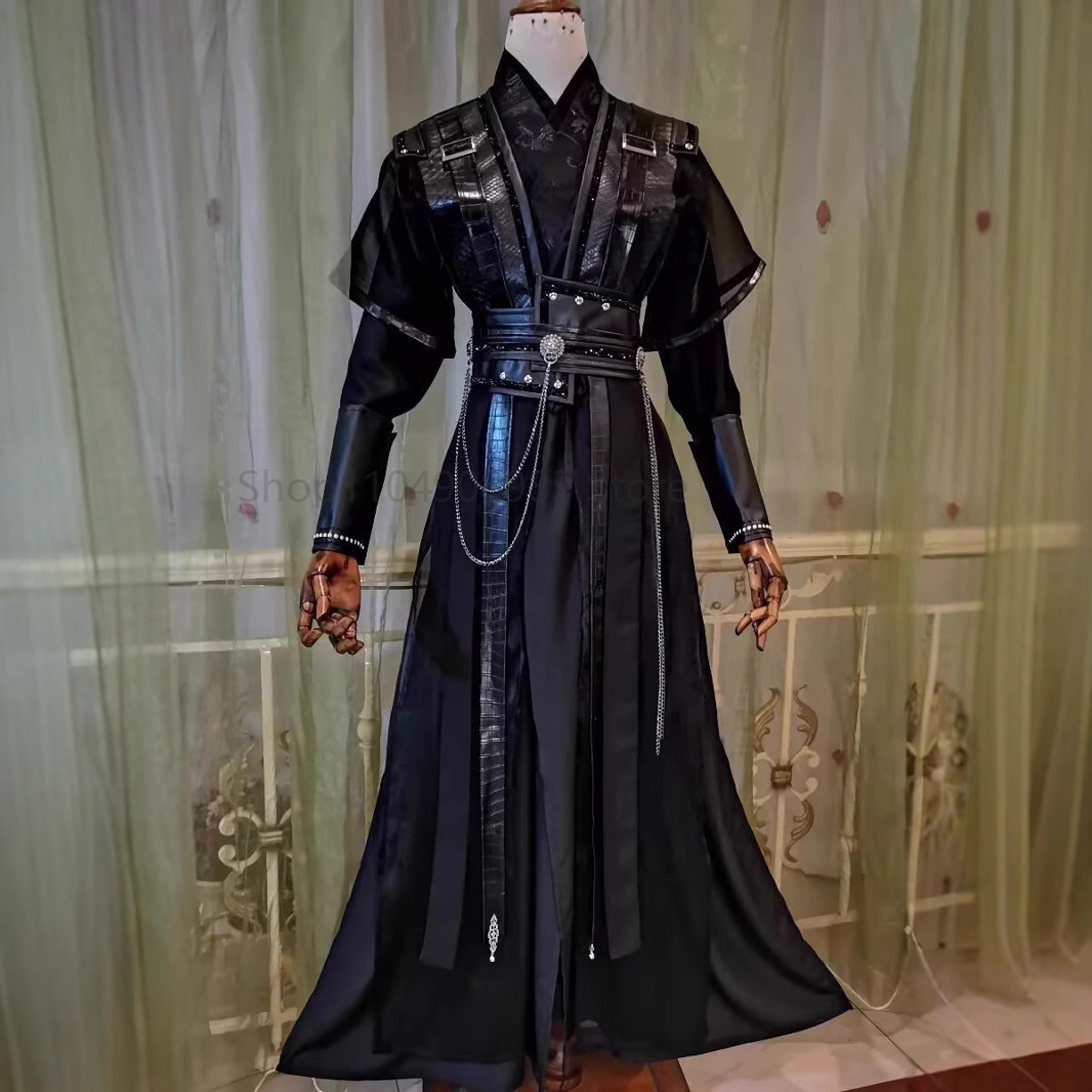 Costume traditionnel chinois Hanfu noir gothique foncé pour homme, tenue de cosplay moderne, costume de scène d'épée