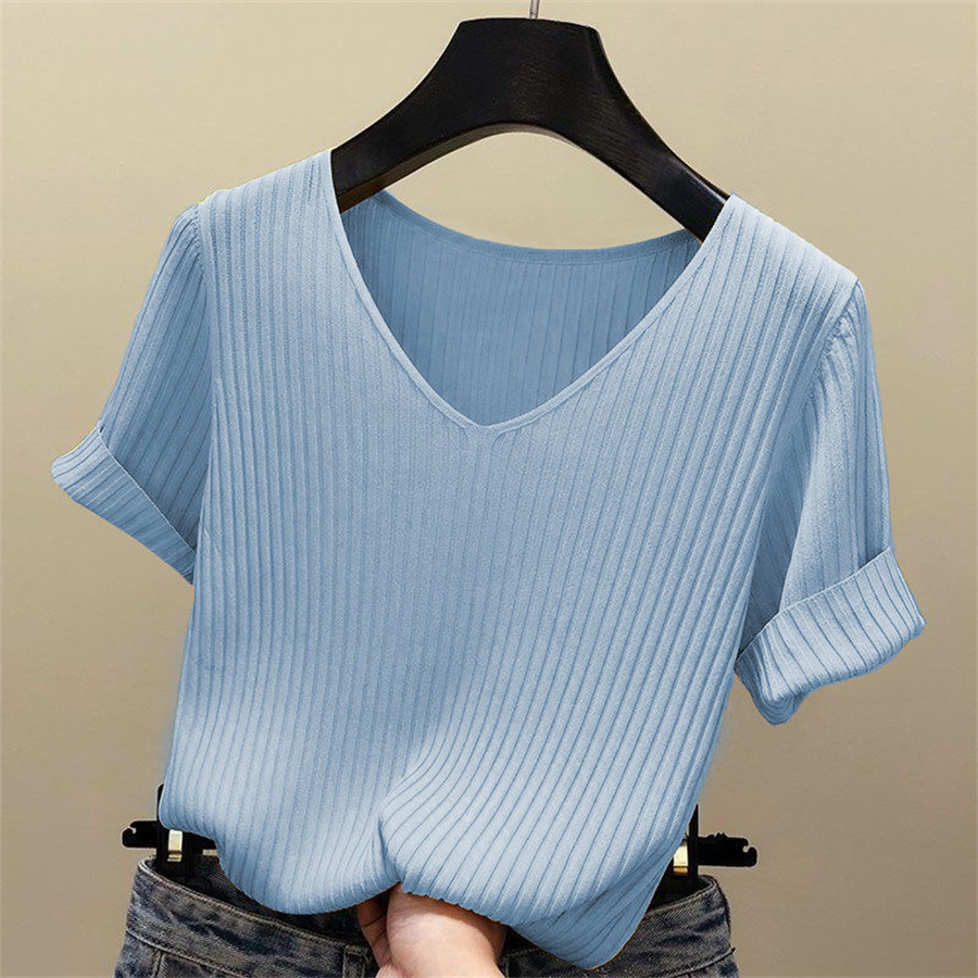 2026 Chemisier d'été femmes Blusas Mujer De Moda Verano chemisier à manches courtes col en v tricoté Blouse chemise hauts femmes Blusas