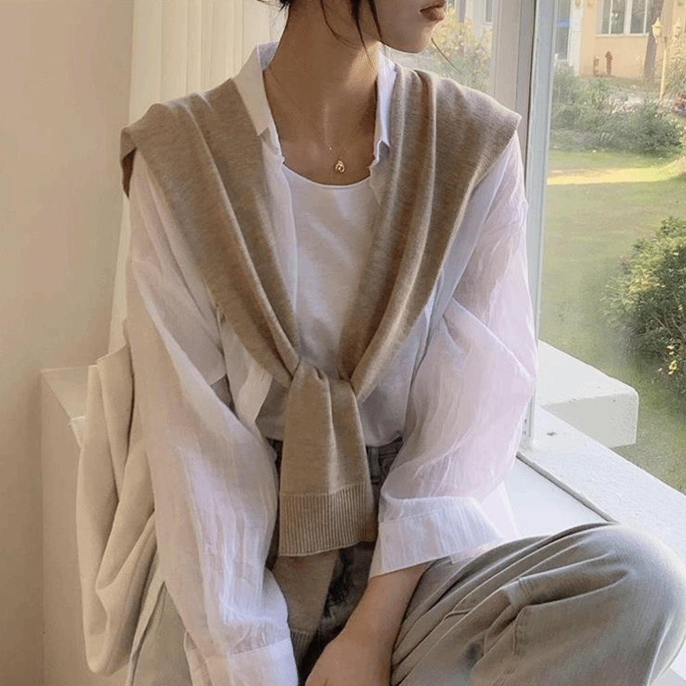 Écharpe fine tricotée pour femme, design tendance, couleur unie, col cache-cou noué, protection d'épaule