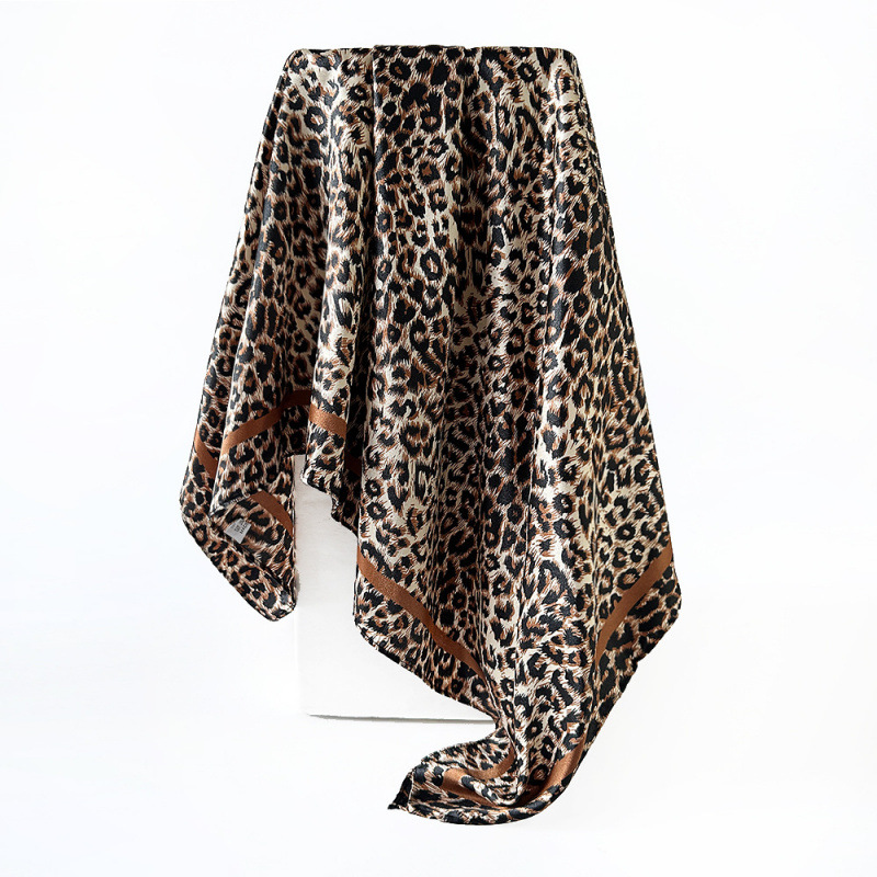 Écharpe carrée de luxe 90*90cm pour femmes, élégante, hijab, foulard léopard, écharpe en soie douce, châle long