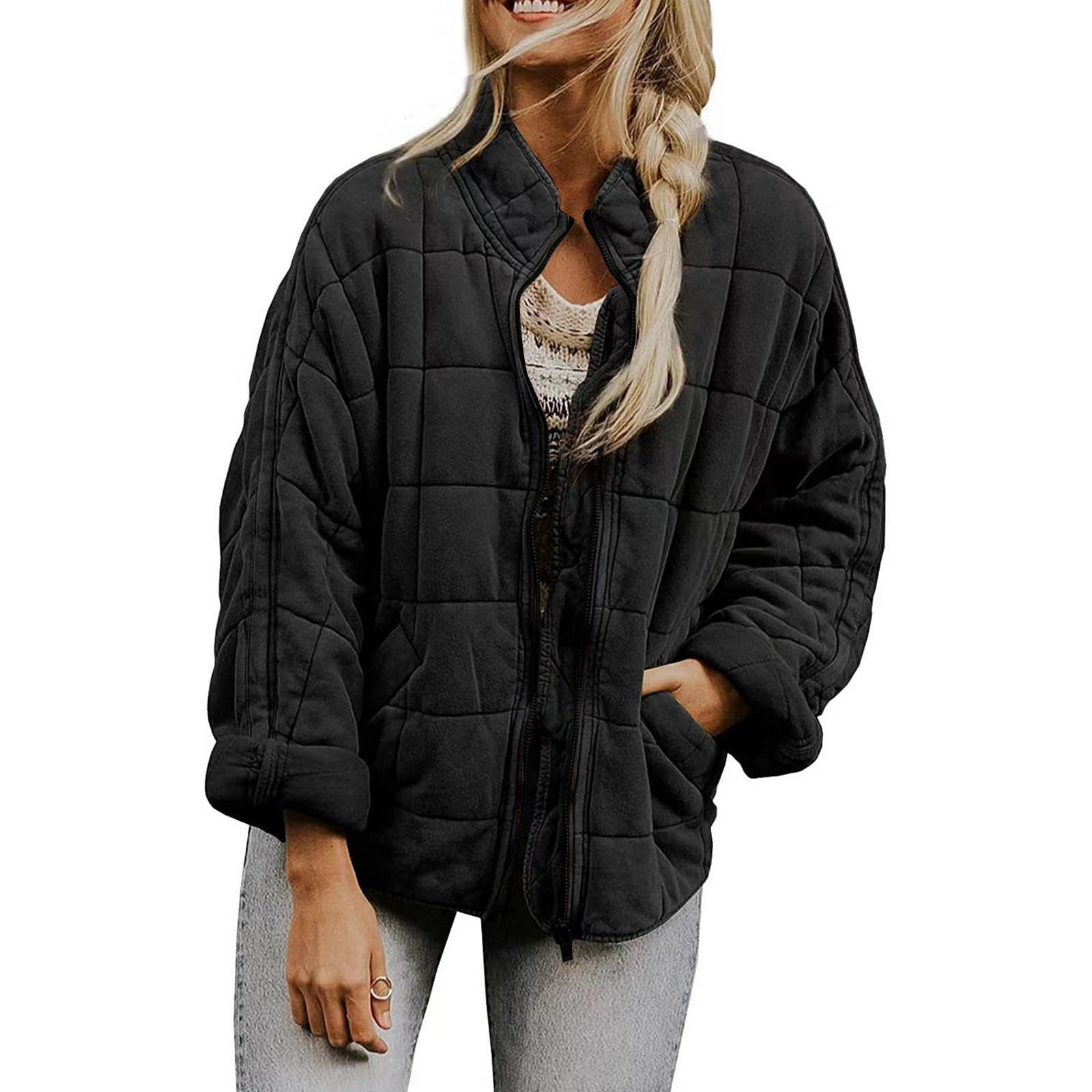 Veste matelassurera en coton matelassé pour femme, parkas matelassées, poche zippée, décontracté, solide, document, hiver, chaud