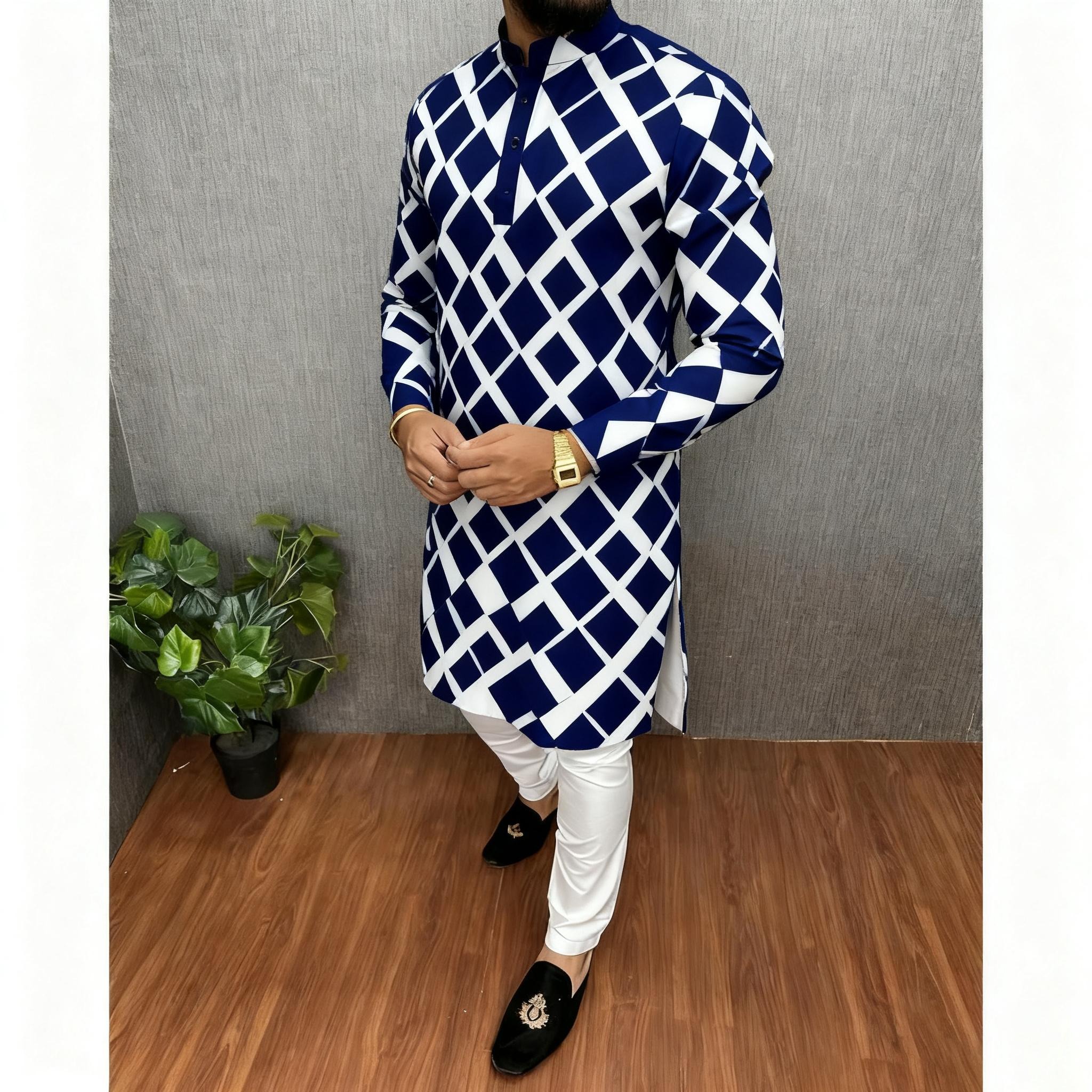 Hommes imprimé numérique Kurta Vardha col Mandarin régulier Long approprié moyen Oriental Tenue Marocaine Homme hommes vêtements musulmans