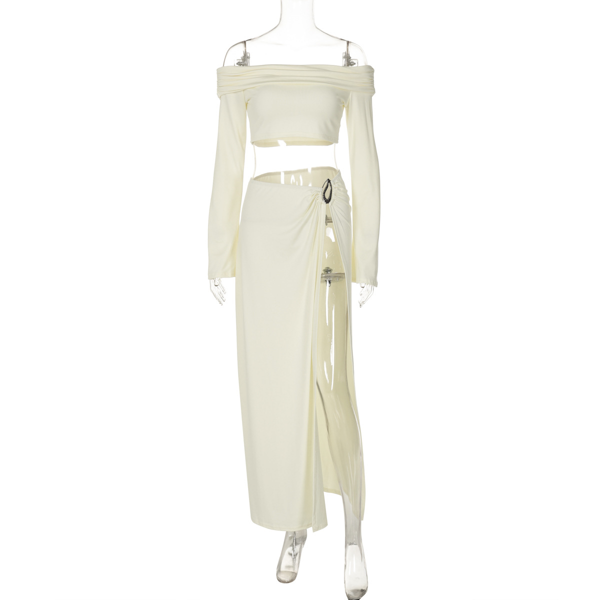 Ensemble jupe de plage solide pour femmes, Sexy, fente haute, Slim, tenues bohème, épaules dénudées, mode vacances, ensemble 2 pièces, vêtements de plage, 2025