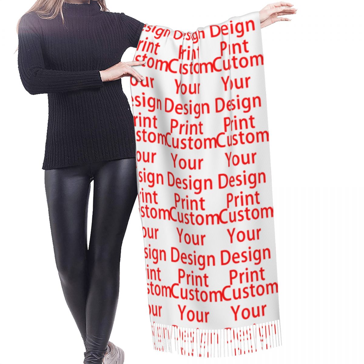 Luxe personnalisé votre conception gland écharpe femmes hiver automne chaud châle enveloppement dames personnalisé Logo imprimé foulards