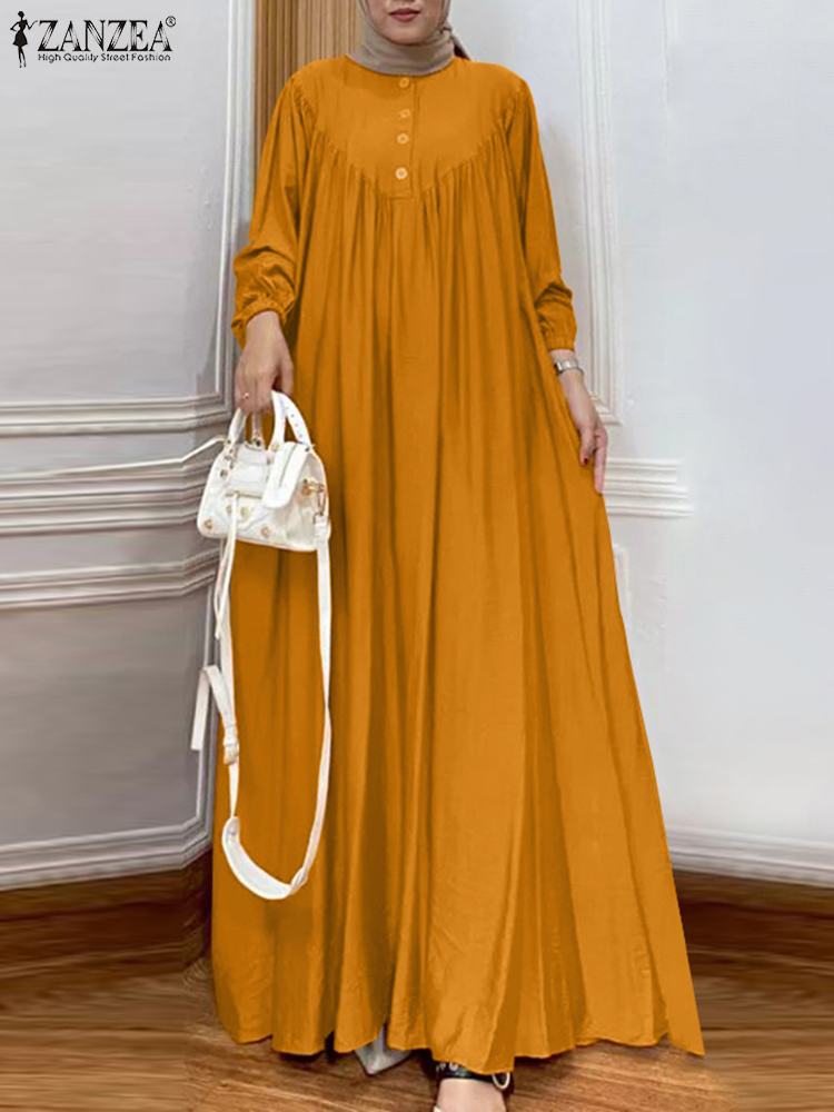 Femmes automne Robe longue musulmane Abaya à manches longues Hijab robes Robe islamique Femme ZANZEA Vintage Ramadan Maxi Robe d'été caftan