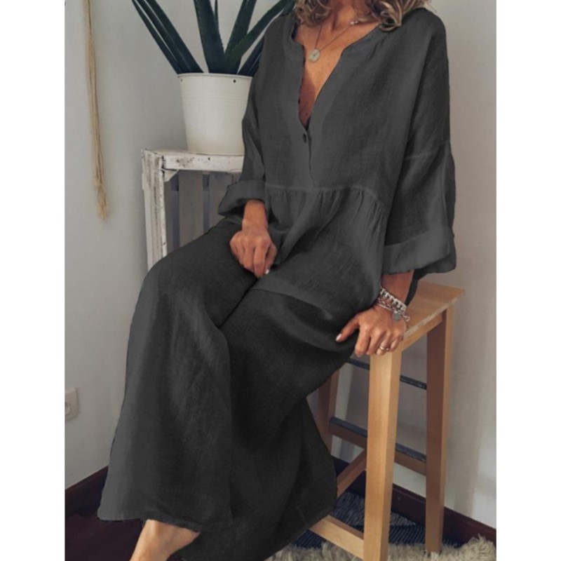 Robes longues en coton et lin pour femmes, chemise décontractée de couleur unie, chemisier ample, mode féminine, été 2025