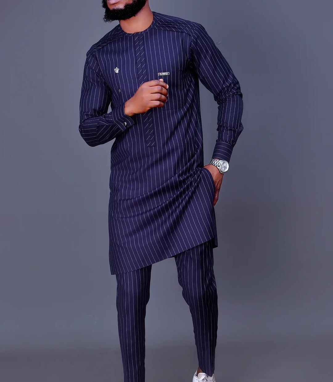 Costumes d'été africains pour hommes, chemise et pantalon à rayures, tenues de fête traditionnelles africaines, ensemble deux pièces pour gentleman