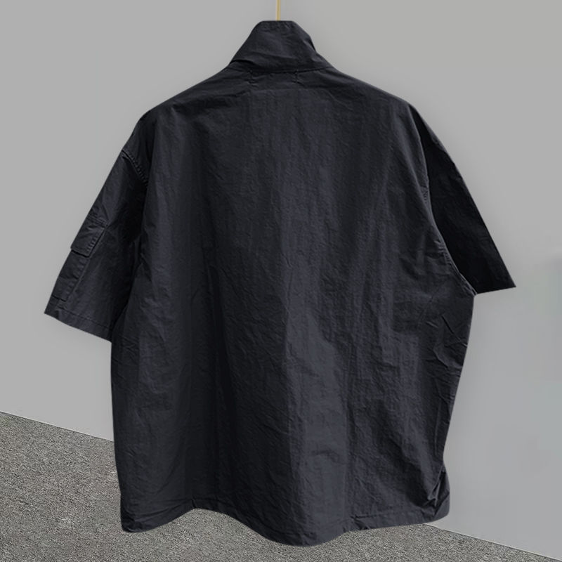 T-shirt de travail grande taille pour homme, coupe ample décontractée, manches courtes, col montant, style coréen, coupe régulière, mode jeune, idéal pour l'été