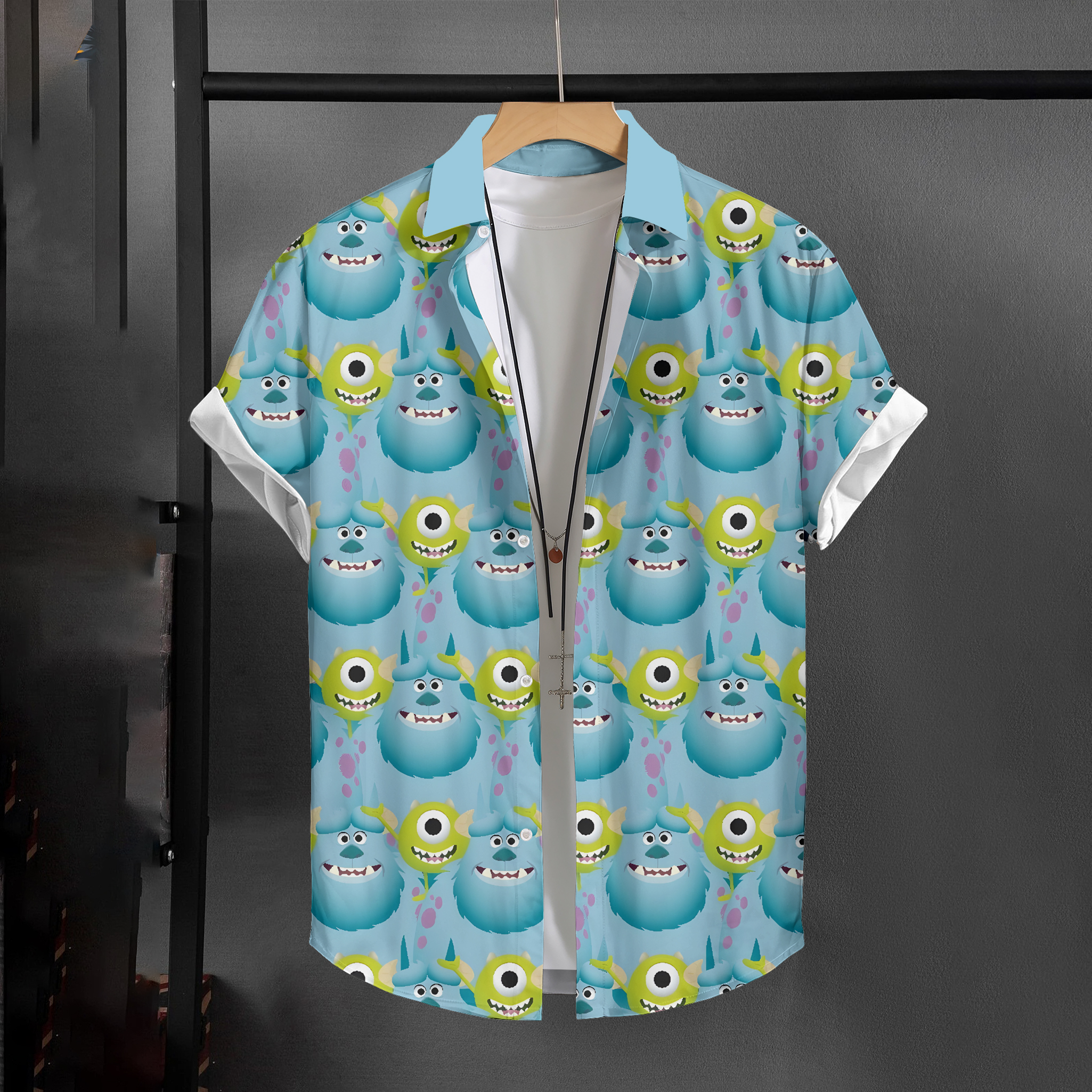 Chemise de plage hawaïenne à manches courtes pour hommes, motif dessin animé, nouvelle impression 3D Monsters, Inc. Vêtements pour hommes tendance
