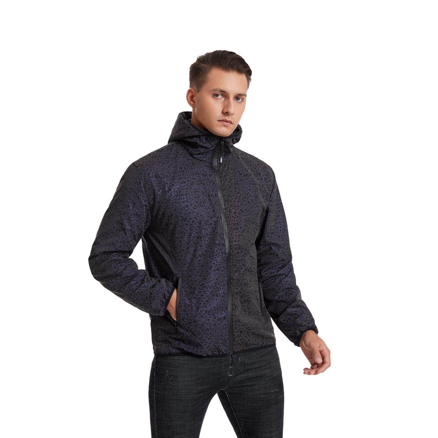 Vestes de printemps hommes à manches longues manteaux réfléchissants Harajuku réfléchir la lumière haut Hip Hop vêtements à capuche Casaco Masculino