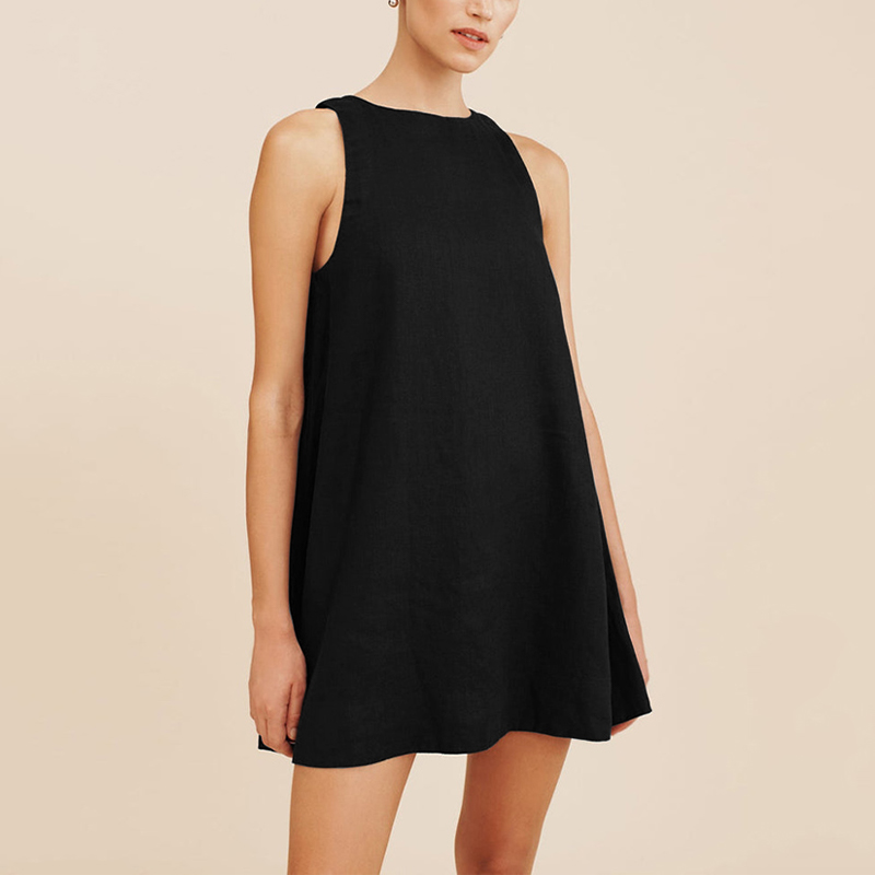 Robe élégante en coton et lin pour femmes, Mini robe d'été courte sans manches, plage, vacances, Streetwear, mode décontractée