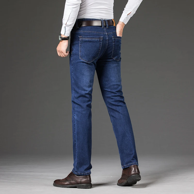 Grande taille 40 42 44 46 2025 nouveau pantalon extensible décontracté d'affaires pantalon en Denim bleu classique homme jean droit ample