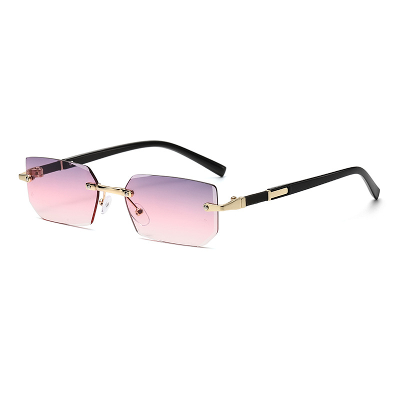 Lunettes de soleil sans monture tendance pour hommes et femmes, verres de soleil rectangulaires sans cadre, nuances rétro, lunettes de voyage d'été UV400