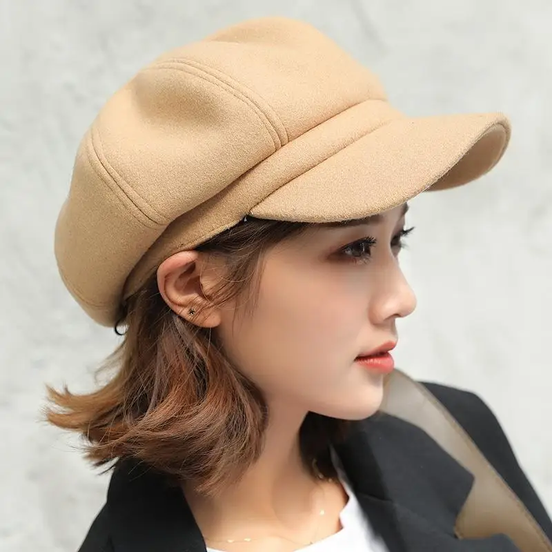 Casquette gavroche octogonale unie pour hommes et femmes, chapeaux décontractés pour femmes, béret en laine, casquettes de peintre, automne, hiver