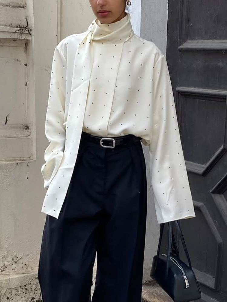 Chemisier en Satin pour femmes, col écharpe, imprimé à pois, mode, manches longues, chemise ample, basique, nouvelle collection automne, vêtements de trajet Highstreet
