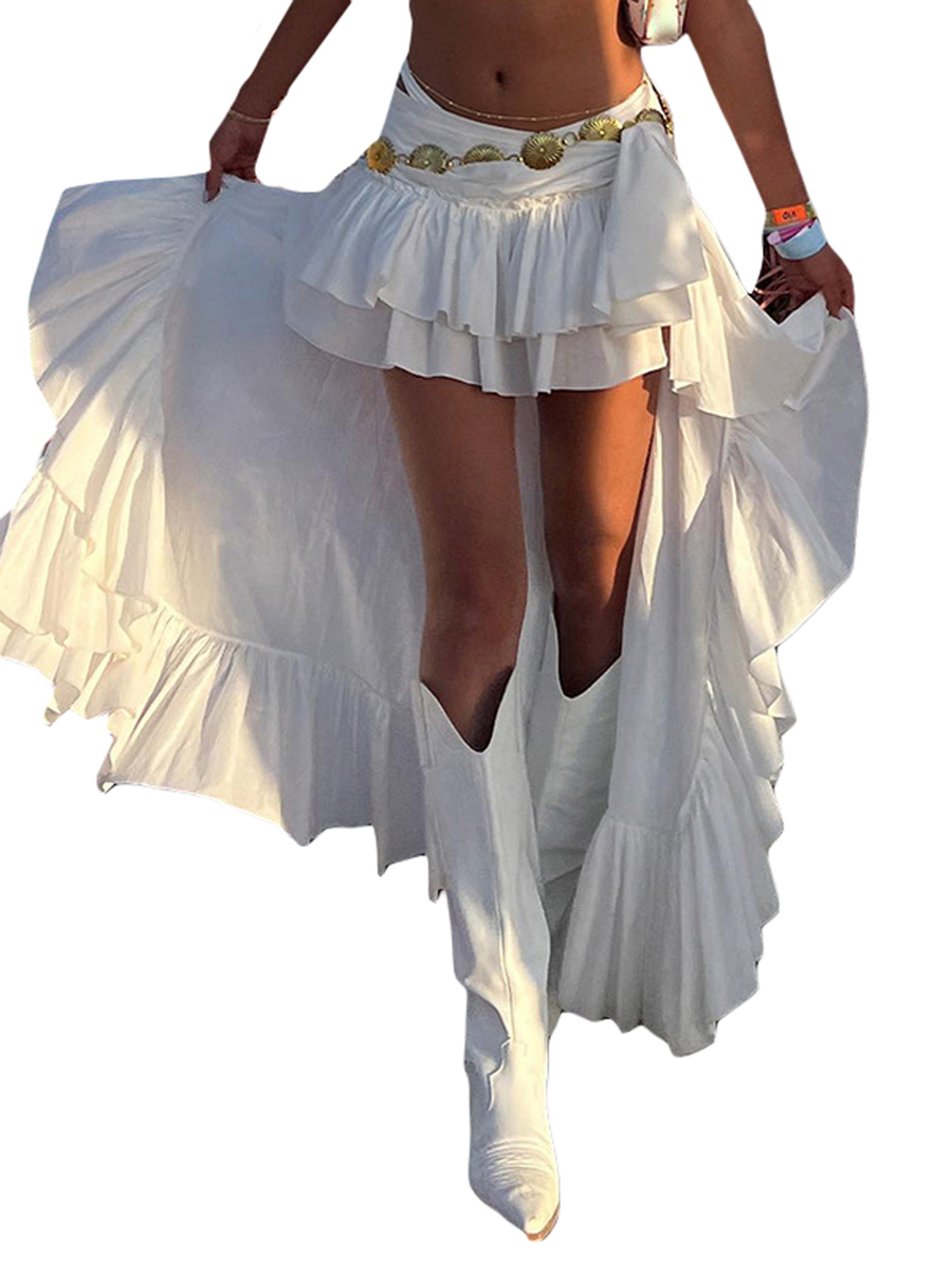 Jupe fluide à volants irréguliers pour femmes, bande élastique, taille fluide, jupe midi blanche, streetwear Boho, Salls