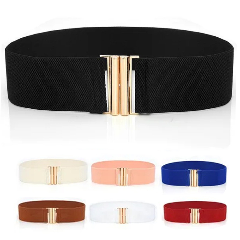 Mode femmes dames boucle en or large extensible élastique Corset taille ceinture ceinture robe décoration ceinture