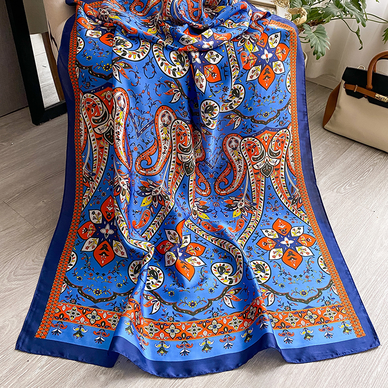 Écharpe en soie classique d'été 180x90cm pour femme, marque de luxe, châle bohème à motif cachemire, bandana, foulard, écharpe de plage pour femme