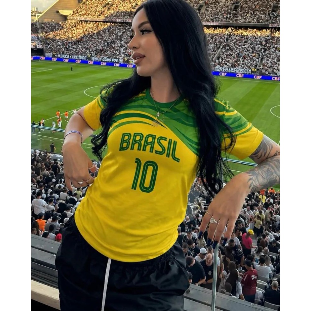 Maillot de football rétro Y2K pour femme, col en V, manches courtes, maille respirante, coupe ample, style streetwear décontracté, Brésil 00