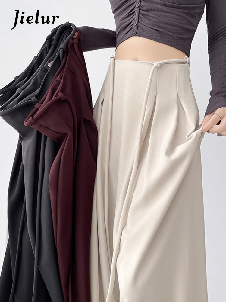 Pantalon Abricot Noir à Jambes Larges pour Femme, Slim, Simple, Décontracté, de Rue, à la Mode, Nouvelle Collection d'Été