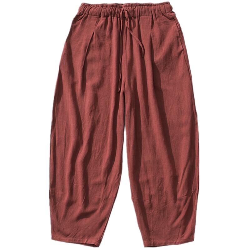 Pantalon large pour homme, grande taille 6XL 7XL, en coton et lin, pantalon ample de style harem, pantalon d'été, pantalon ample pour homme avec cordon de serrage, vêtements pour homme.