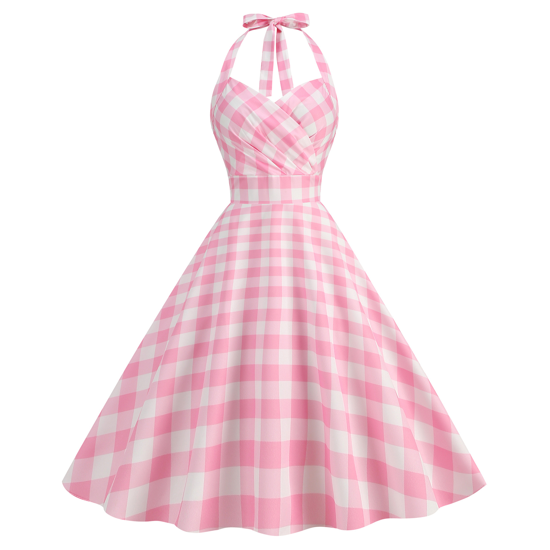 Robe Vintage Années 50-60 à Pois Imprimés, Dos Nu, Col Halter, pour Cérémonie et Soirée, Robe d'Été Femme, Corset au Dos, Style Rockabilly Swing