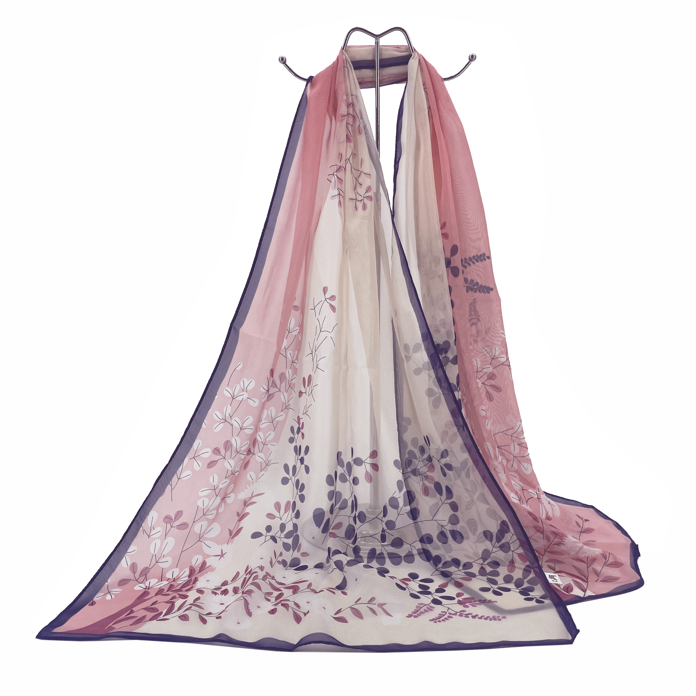 Écharpe légère imitation soie colorée pour femme, motif feuilles et fleurs, polyvalente, pour toutes les occasions