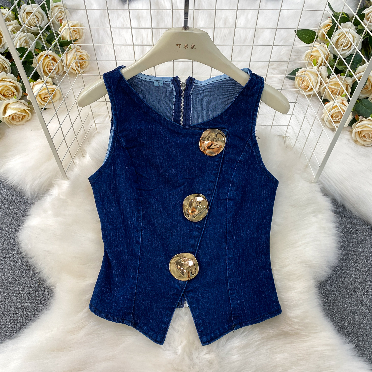 Ensembles de pantalons en Denim pour femmes, boutons métalliques, gilet en Jean + pantalon taille haute à jambes larges, nouvelle tenue 2 pièces pour femmes, 2025