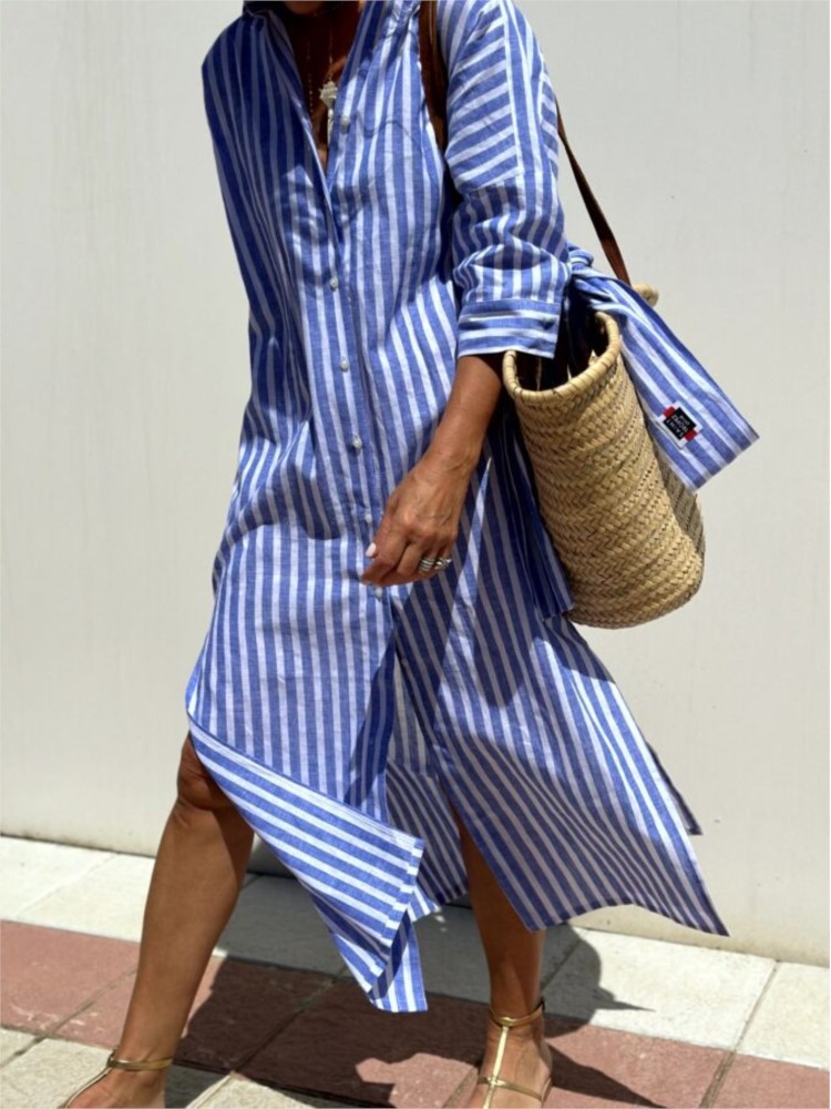 Robe chemise à manches longues pour femmes, élégante, avec ceinture, mode imprimée, boutons, col à revers, robes décontractées, automne 2024