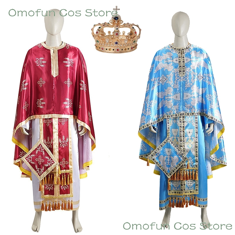 Robes de pasteur en gros Robes médiévales du moyen-orient Capes Costumes de cosplay Vêtements religieux Éléments croisés Couronne Tenue fantaisie